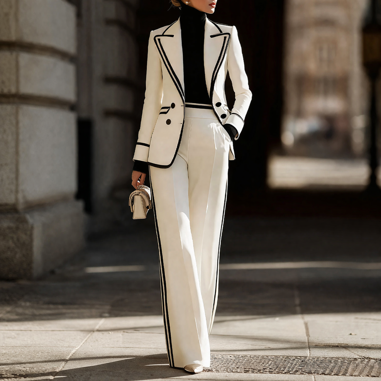 Leonor - Traje cruzado con ribete y detalles en blanco