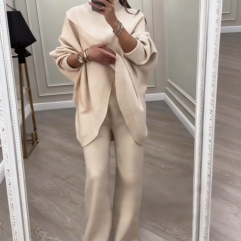 Raquel - Conjunto de dos piezas, suéter asimétrico + pantalón ancho, holgado y suave, súper cómodo