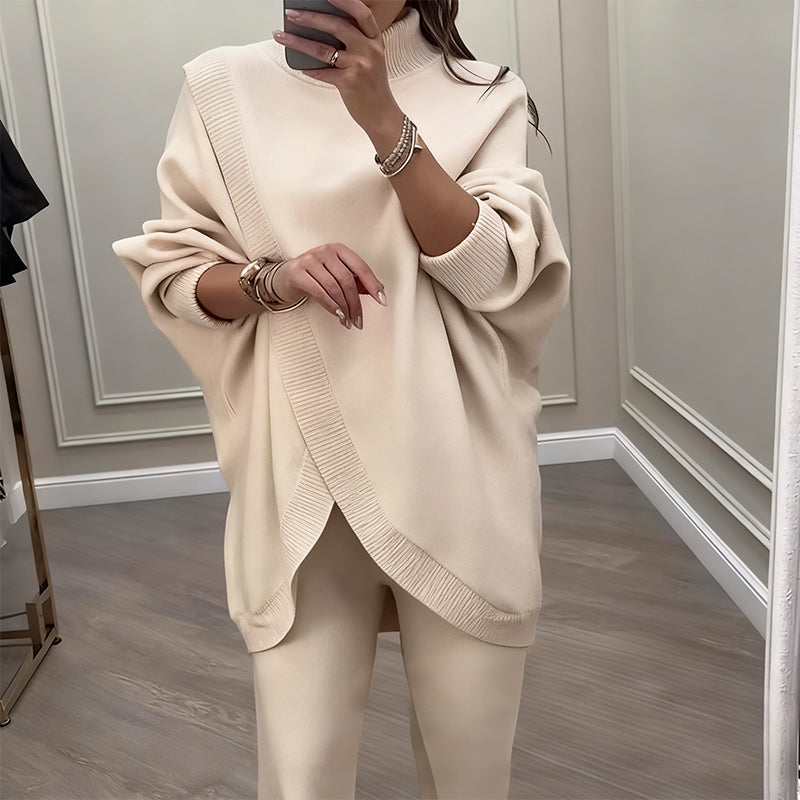 Raquel - Conjunto de dos piezas, suéter asimétrico + pantalón ancho, holgado y suave, súper cómodo