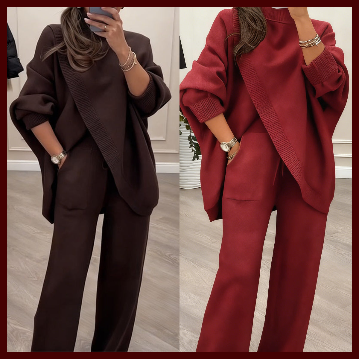 Raquel - Conjunto de dos piezas, suéter asimétrico + pantalón ancho, holgado y suave, súper cómodo