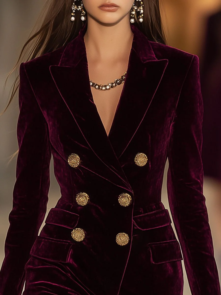 DELACROIX - VESTIDO BLAZER DE TERCIOPELO CON BOTONES DORADOS