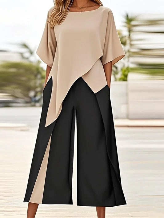 Milagros - Conjunto de top y pantalón de corte irregular para mujer