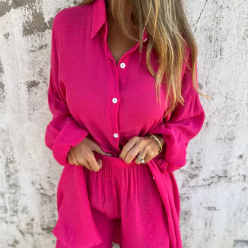 Diana - Conjunto de dos piezas con camisa de manga larga y pantalones cortos