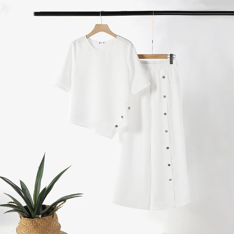 Susi - Conjunto de top con bajo irregular y pantalones de pierna ancha.